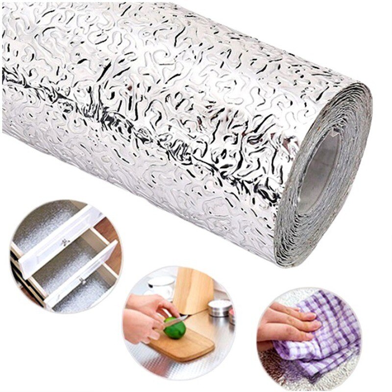 40*100CM Kitchen Oil-proof and Waterproof Self-adhesive Wallpaper Aluminum Foil Self-adhesive Large Drawer Mat Kitchen Tool