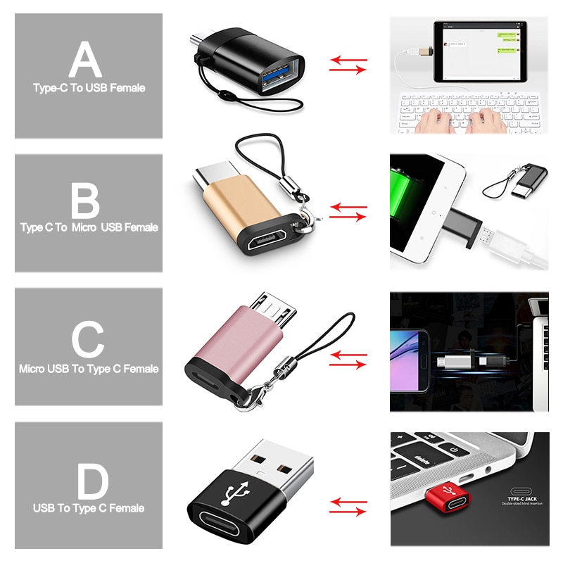 4 set cavo da tipo C a Micro usb tipo C a USB 3.0 cavo di ricarica adattatore OTG per MacbookPro Xiaomi Huawei caricabatterie per telefono Samsung