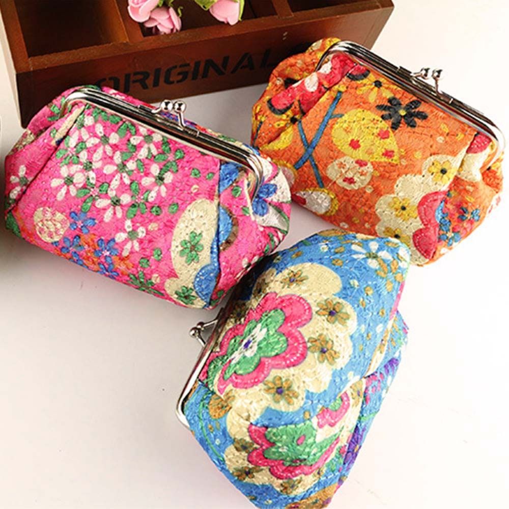 Floral Pattern Coin Purse Portable Metal Hasp Headset Storage Bag Phone Bag Polyester Clutch Wallet Woman