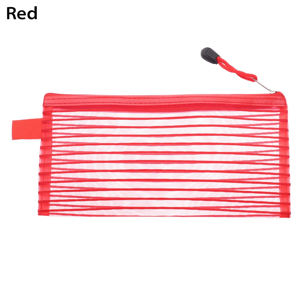 Trasparente Della Maglia sacchetto di Nylon Del Sacchetto Delle Donne Del Sacchetto Della Chiusura Lampo di Cancelleria Semplice Trucco Cosmetico di Immagazzinaggio Del Sacchetto Portatile di Viaggio Make up Organizer: red