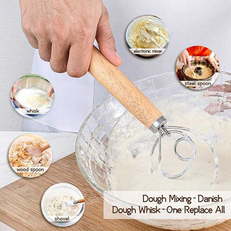 Jeyl 3 Pcs 13 Inch Deense Deeg Garde Met 3 Pcs Deeg Schraper, rvs Deeg Haak Houten Handvat Voor Bakken, Gebak