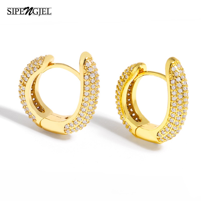 Cute Gold Pave Full Zirconia Crystal Geometric Hoop Earings Snake Shape Hoop Earings For Women Luxury Jewellery