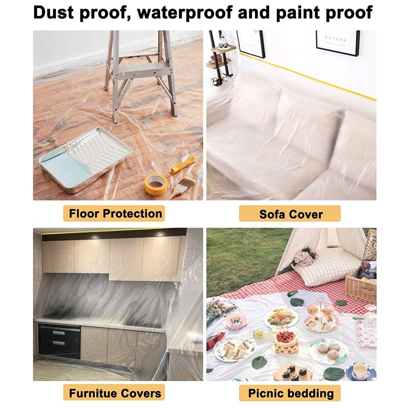 Masking Film Roll Pre-Taped Adhesive Painting Film Multipurpose Paper for Automotive Wall Furniture Protection Covering