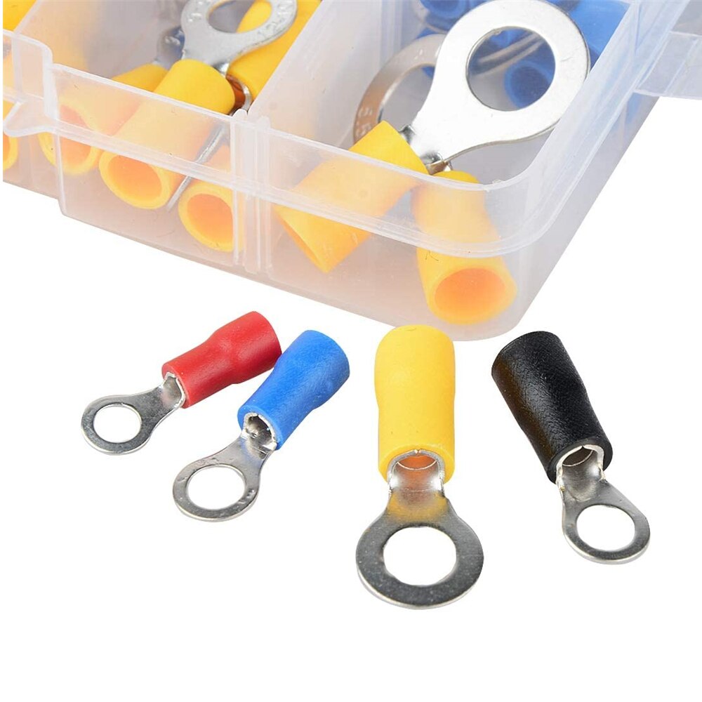 102Pcs/Box Terminals Electrical Ring With 10Kinds RV Terminal Crimp Connector Kit Set and Boxs, Copper Wire Insulated Cord Pin