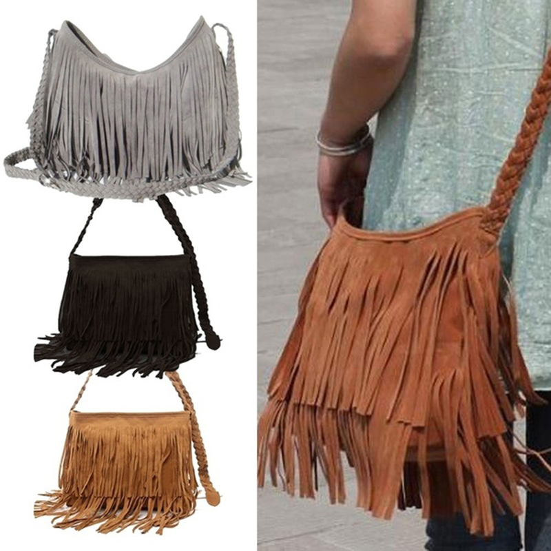 Nouvelle dames sacs à main solide gommage fausse fourrure femmes tendance bandoulière gland daim frange messager sacs à bandoulière