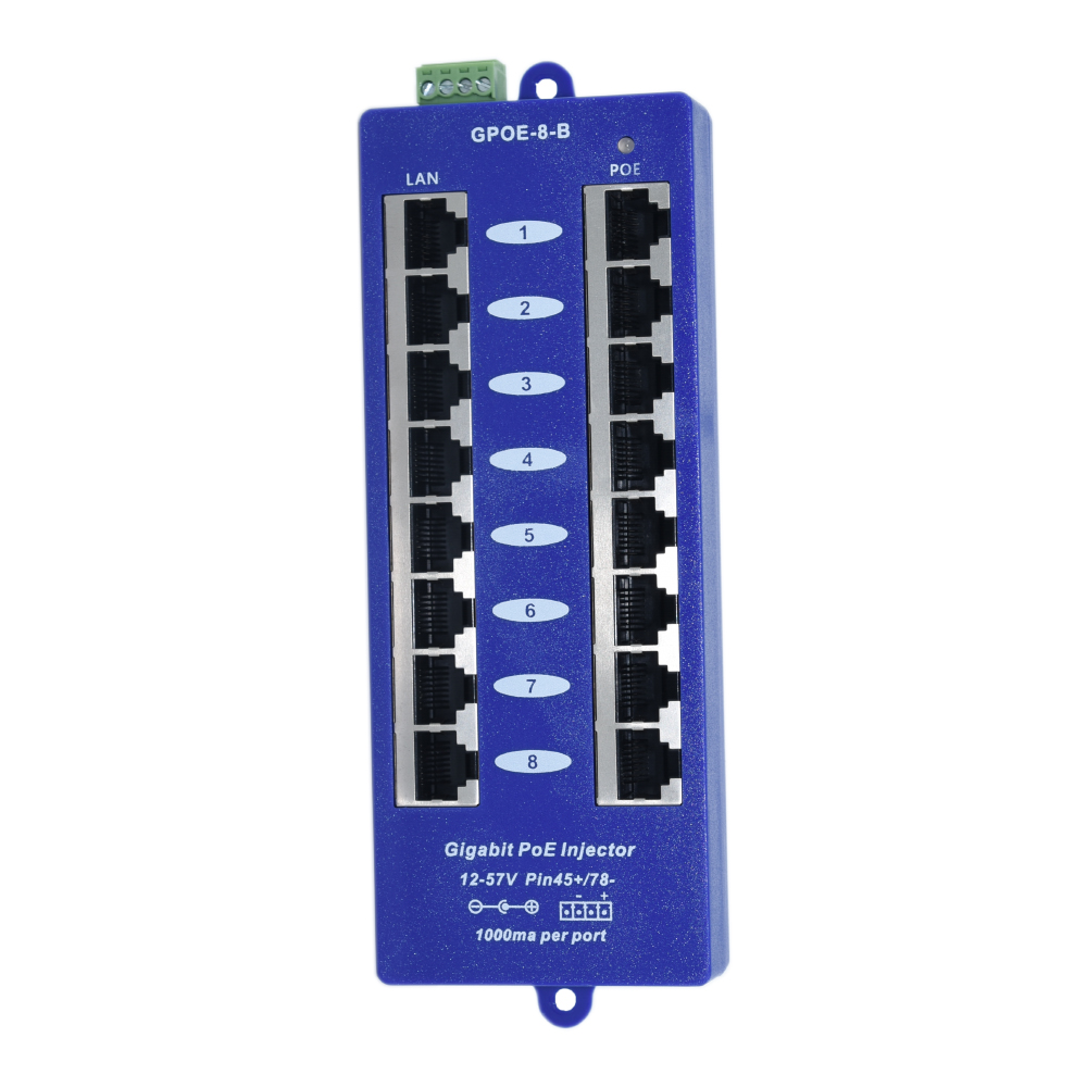 8 Port Gigabit Power over Ethernet PoE Injector for 802.3af/Passive 802.3at Devices with 24v60w Power Supply: GPOE-8B-24v60w
