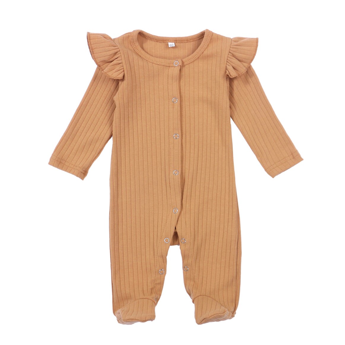 Forår efterår nyfødte baby drenge piger fødder romper sød langærmet ensfarvet strikket body bodysuit unisex pyjamas: Khaki / 3m