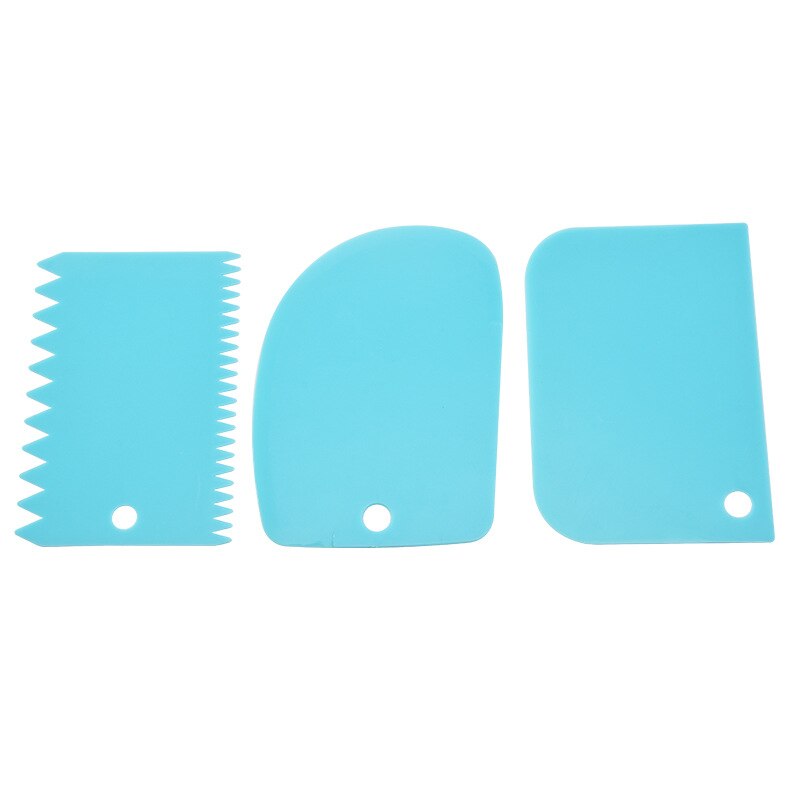 3 Stks/set Diy Cake Spatel Fondant Taart Decoreren Gereedschappen Voor Cake Soepeler Schraper Pp Cutter Bakvormen Spatel Set Keuken Gereedschap: Blue