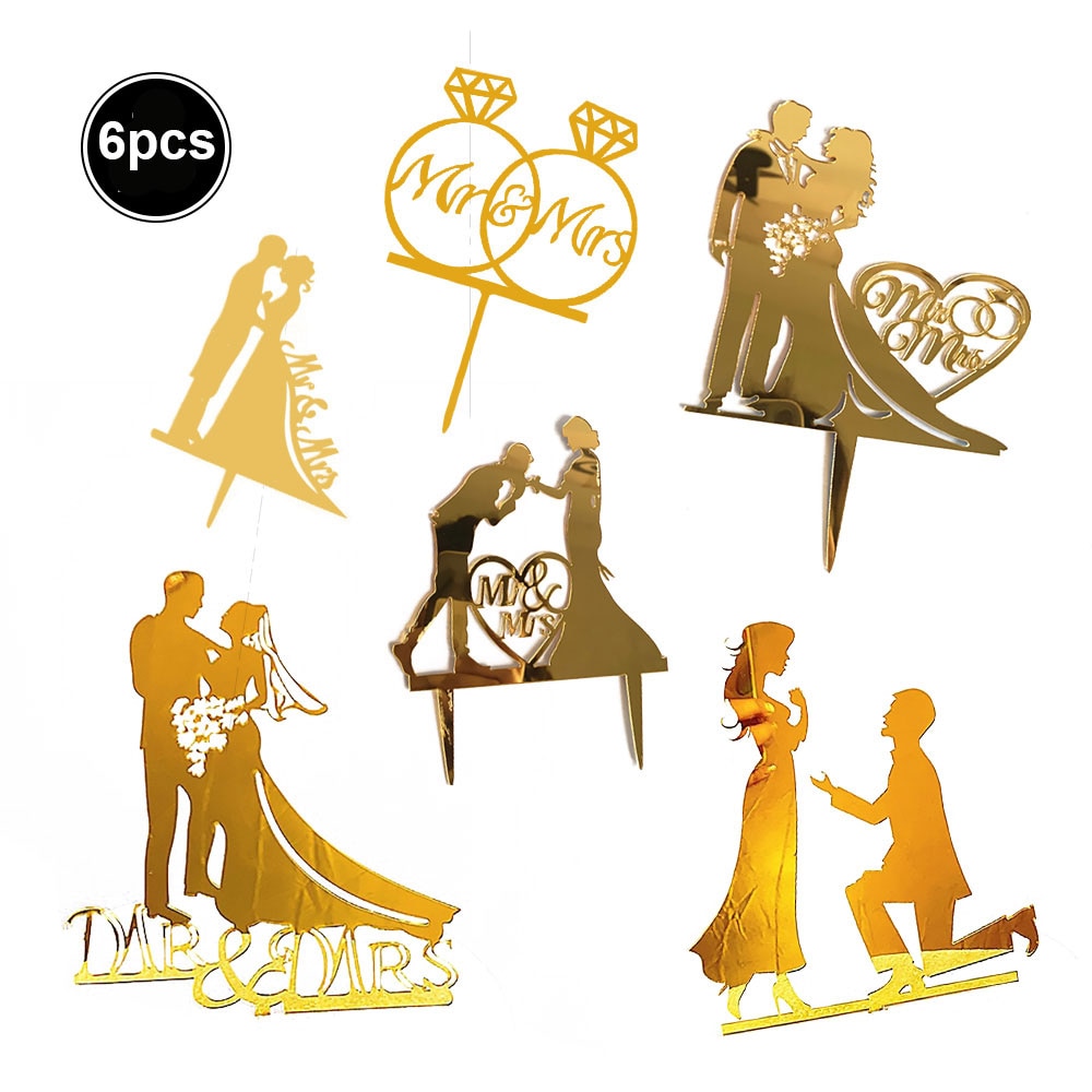 6 sztuk/partia akrylowe patelnia i pani ciasto cylinder ślub impreza kieszonkowe dzieci złoty czarny patelnia i pani ciasto dekoracje panny młodej i pana młodego dekory: złoto 6szt