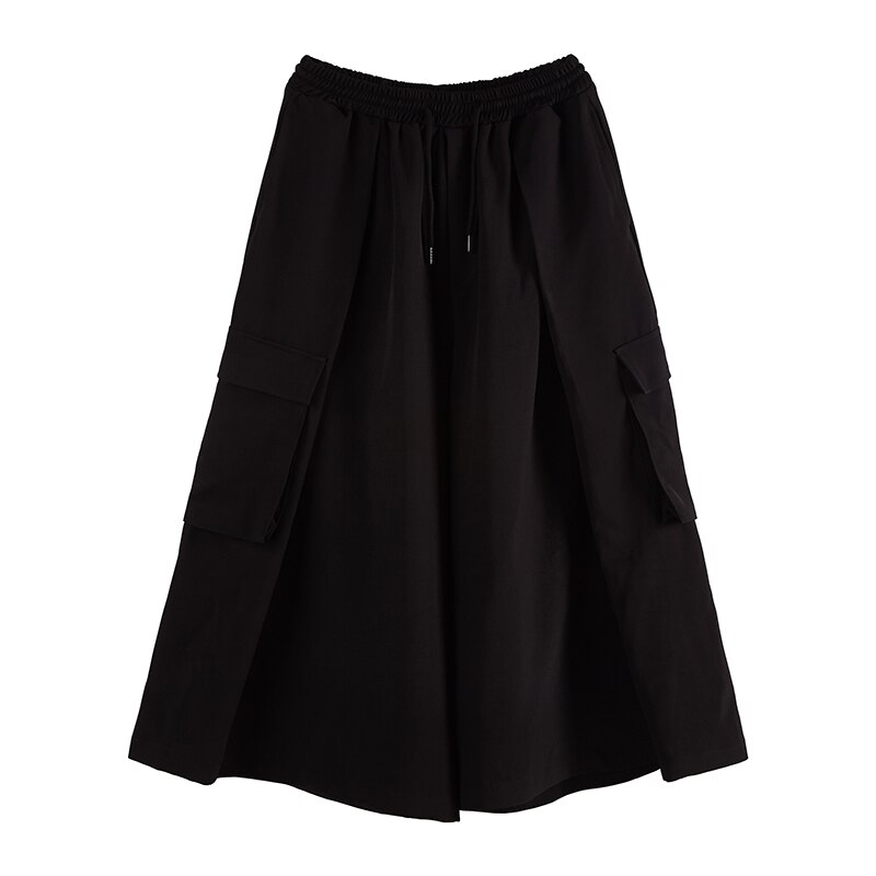Men's nine minute trousers spring/summer Yamamoto style Dark Black Japanese culottes low crotch wide leg trousers for men