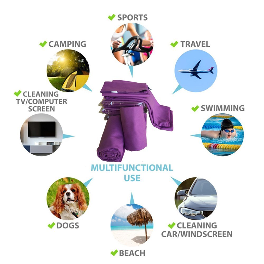 Zipsoft Beach towel Compressed Microfiber Quick-drying Towels Purple lightweight Baby Towel Yoga Mat Soft Antimicrobial