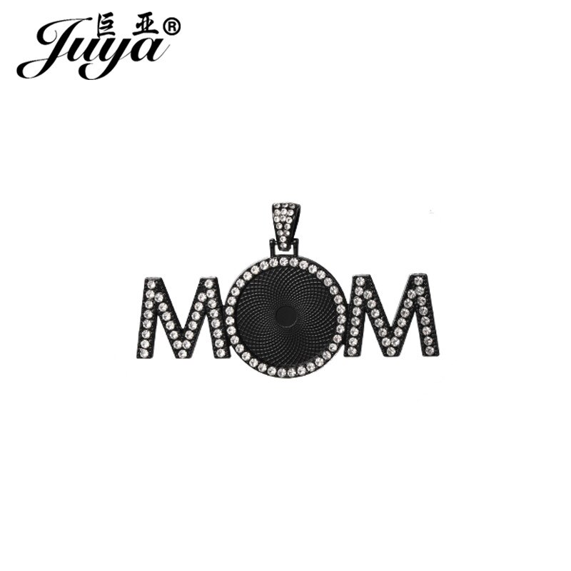 30PCS &quot;MOM&quot; Pendant Base Diamond Rhinestone Bezel 25mm Circle Blank Tray Charms For DIY Jewelry Making Accessories Women: Black