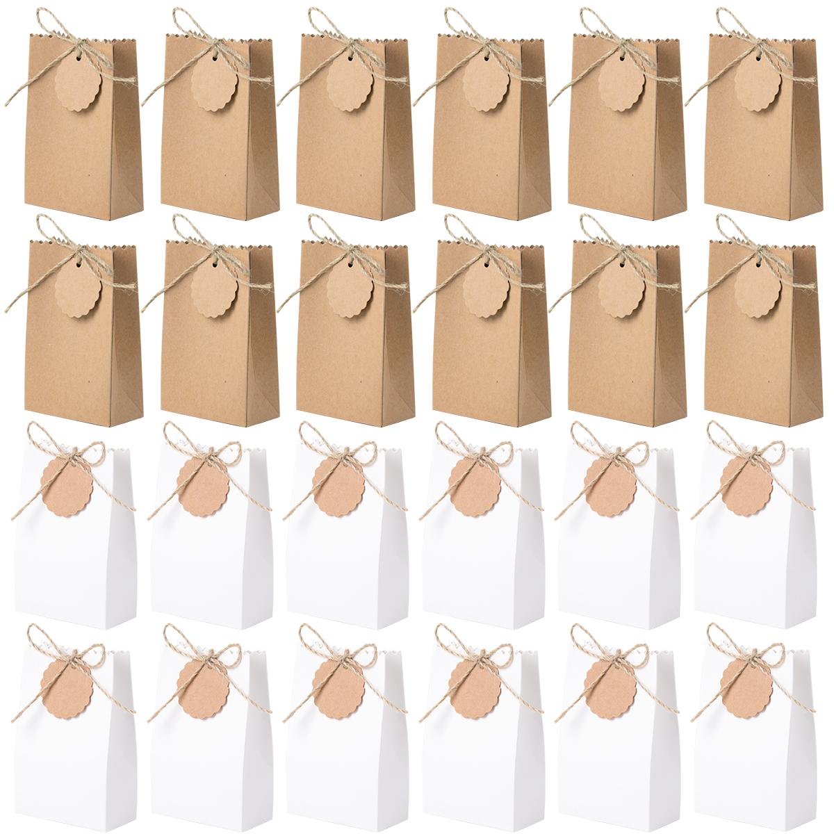 Bolsa de artesanal de papel Kraft Retro, caja de dulces para recuerdo de boda, galleta blanca y marrón, bolsa de embalaje de alimentos con cuerda, decoración de cumpleaños, 10/20/30 Uds.