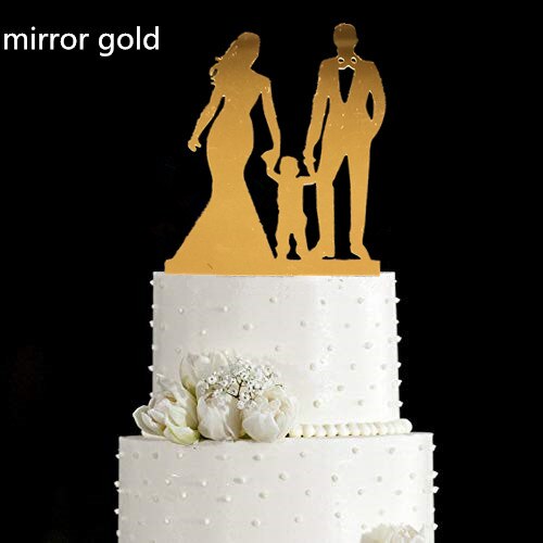 Family Style Rustic Wood Wedding Cake Topper Bride and Groom Cake Toppers with Kids Boy or Girl Cake Decorating Baby Shower: style 15 gold