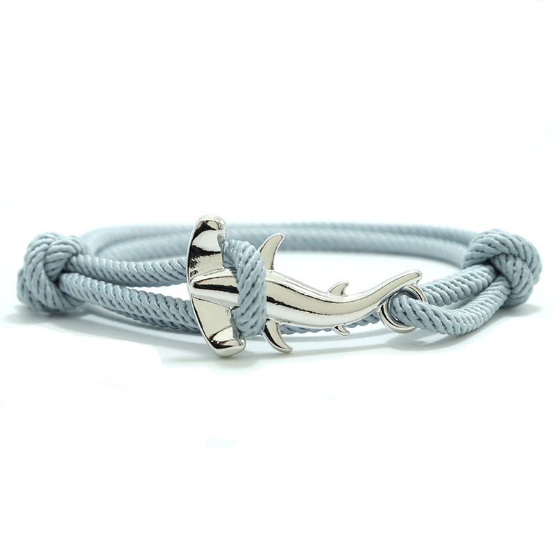 Mężczyźni bransoletka lina podwójna warstwa regulowany urok Braslet lato biżuteria plażowa Shark Braclet czerwony biały ciąg Brazalete Unisex: Silver Grey
