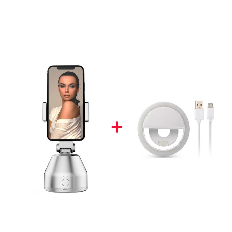 Smart ai gimbal personlig robot kameramand 360 ° rotation ansigtssporing mobiltelefon stativ mobiltelefon tilbehør: Hvid med lys