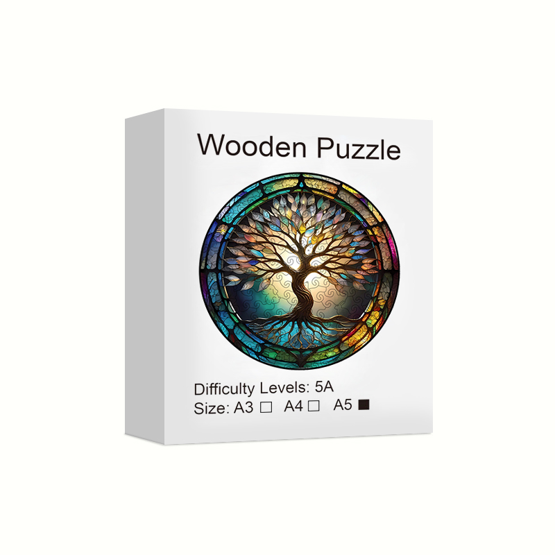 Puzzle in legno con albero colorato per adulti, pezzi a forma di animale, giocattoli antistress, regali di compleanno di Natale, giochi per famiglie: nero
