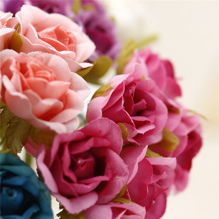 Buquê de flores artificiais 6 peças, mini rosas, para casamento, decoração para casa, para scrapbooking, artesanato faça você mesmo, caixa de doces, decoração de presente