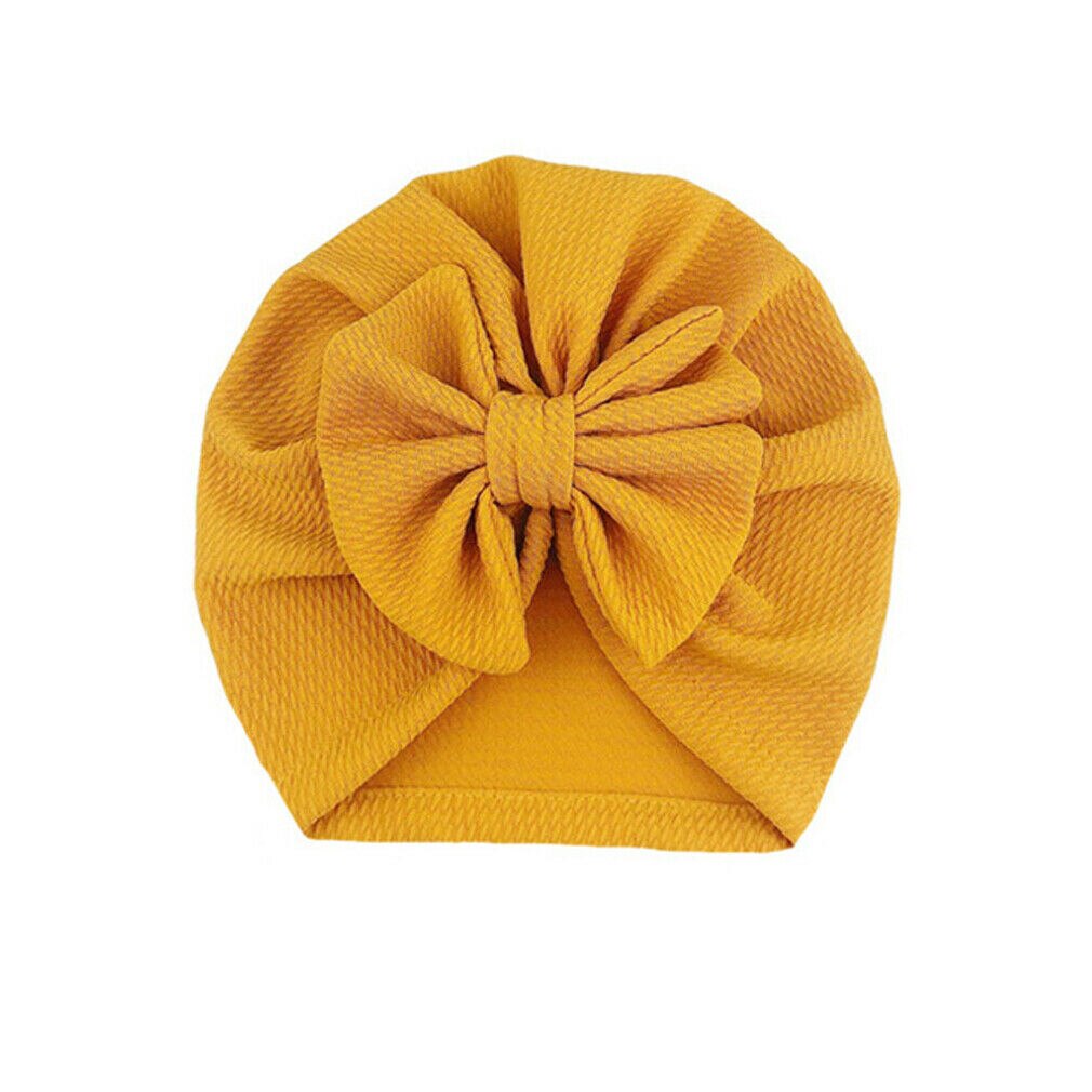 Emmababy Cute Baby Girls Bow Turban Hat Toddler Kids Head Wrap Hijab Solid Headband Cap 0-18 Months.: Yellow