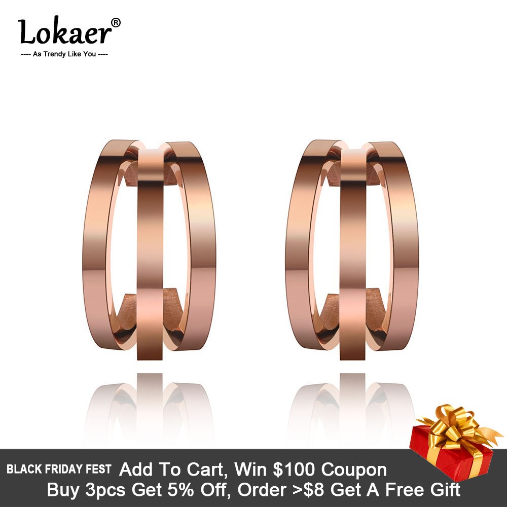 Lokaer 3Pcs Semicírculo Brincos de Geometria Jóias Moda Titanium Aço Inoxidável Rose Gold Stud Brincos Para Mulheres Meninas E20035