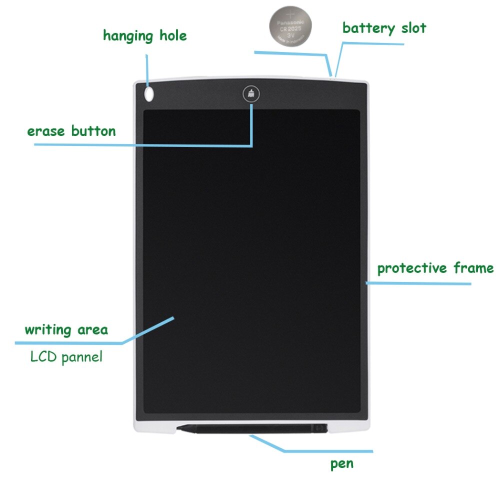 Tablets de dibujo Digital de escritura LCD azul de 12 ", Bloc de notas electrónico portátil con bolsa