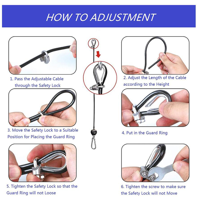 1.5M-3M Gym Cable Wire Rope Replacement Parts Accessories Adjustable Length for Pulley System Cable Machine Workout Equipment