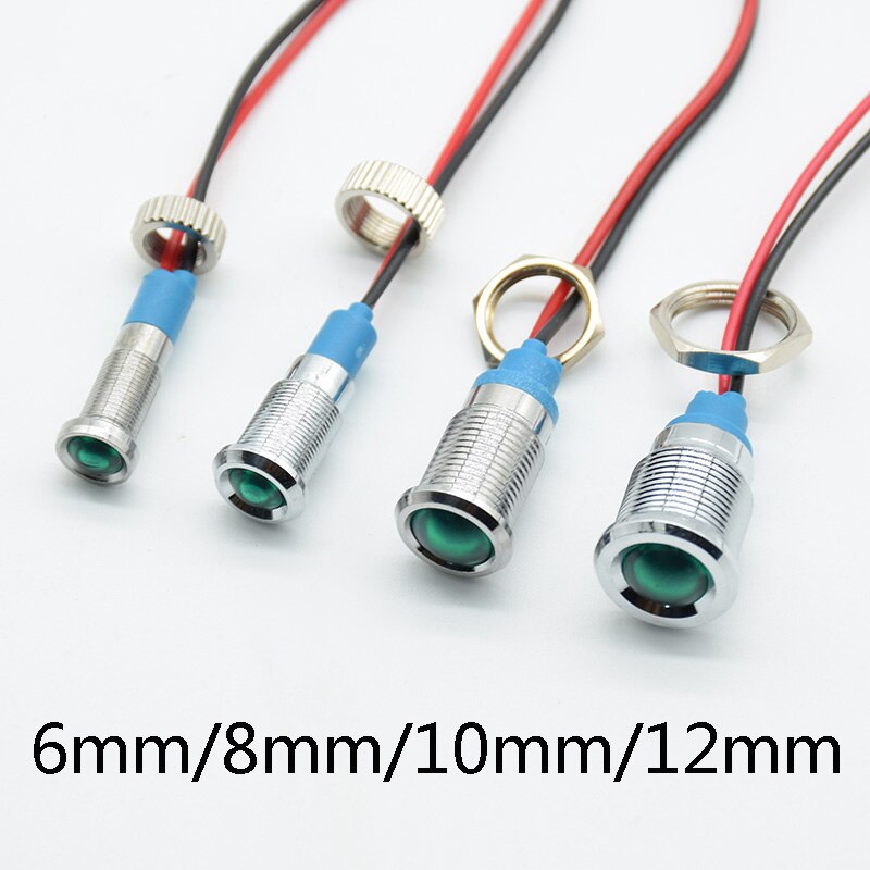 Lámpara de señal de luz piloto, indicador LED de Metal de advertencia impermeable de 12mm, 5-6V, 12V, 24V y 220V, para coche, barco, trabajo, pc, 1 ud.
