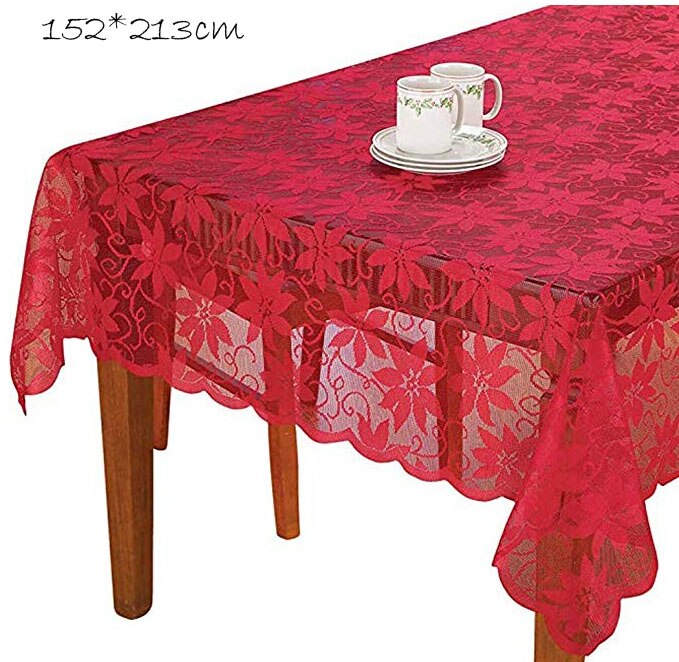 Største leverandør rød blonder rundt bord klud dække blomster duge til bryllupsfest hjem indretning: Rektangel 152 x 213cm