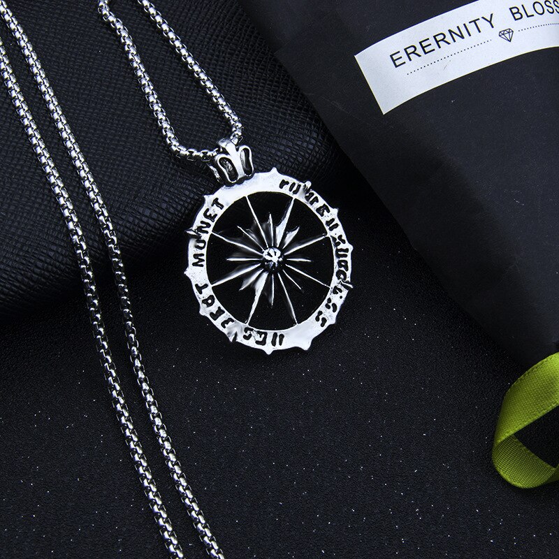Silver Round shape Pendant Necklace Men Trendy Simple Stainless Steel Chain Men Necklace Jewelry
