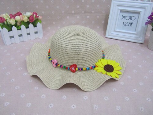 1 Uds Falbala de sombreros de sol para niños Primavera Verano playa sombrero de paja 52 cm circunferencia de la cabeza de 6138: Beige