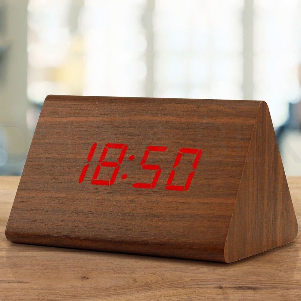 1 pc Wooden Wood Clock Modern Wood Version Digital Electronic Desk Clock LED Display Time for Home Kids Bedroom Office