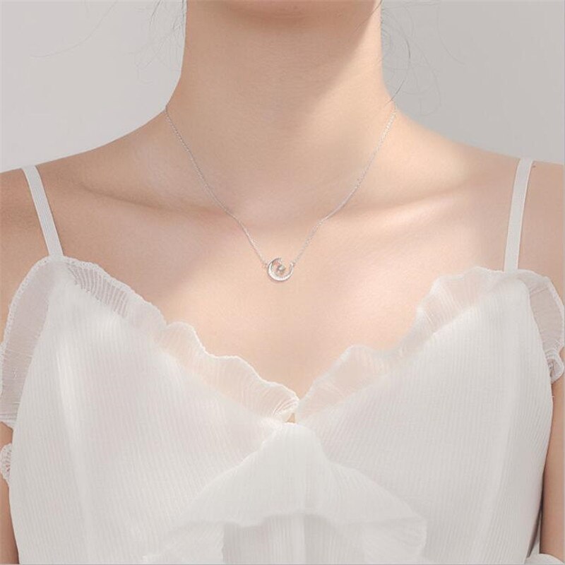 Temperament Diamond Moon 925 Sterling Silver Jewelry Simple Temperament Clavicle Chain Pendant Necklaces N118