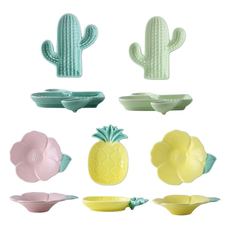 Ananas form kaktus keramisk salat tallerken frugt snack retter desserter bakke barn bordservice morgenmad mad skål køkkenudstyr