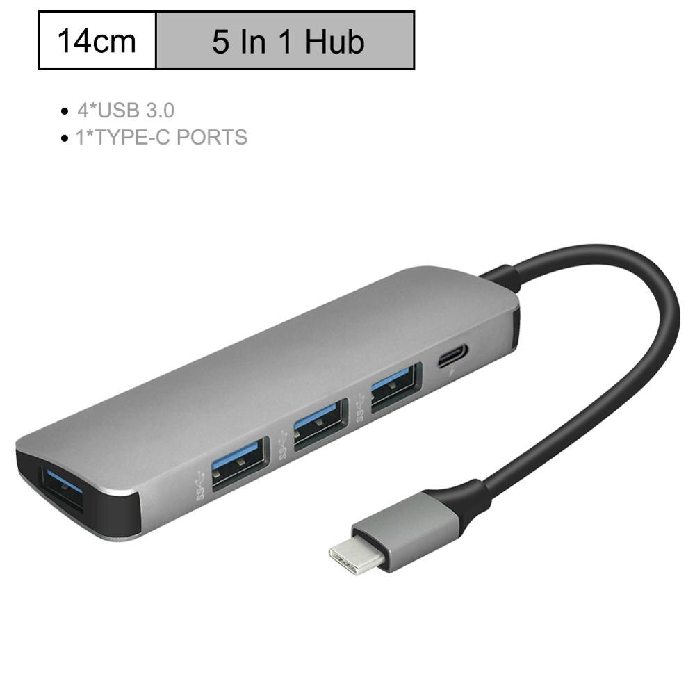 Usb Type C Hub Naar Hdmi RJ45 Lan Multi Usb 3.0 Pd Adapter Om 4K 30Hz USB-C Hub voor Macbook Pro Air Dock Usbc Type-C Hub Splitter: 5 IN 1