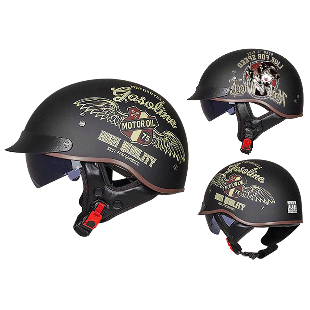 Retro Helmets For Motorcycle Capacete De Moto Helmet Vintage Street Touring Scooter Half Helmet Built In Visor DOT Certification: Champagne / M