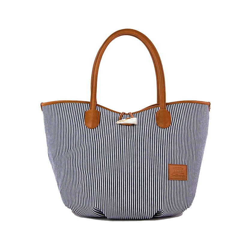 Bolso de lona a rayas para mujer, bolso de mano de pu con retazos, bolso de mano para mujer, botón simple, bolso de lona para mujer: Default Title