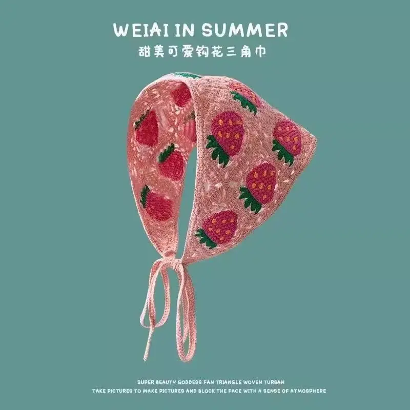 Korean Sweet Cute Handmade Crochet Hollow Triangle Headband Towel Women Spring and Summer Travel Literary Photo Hair Scarf: Yellow