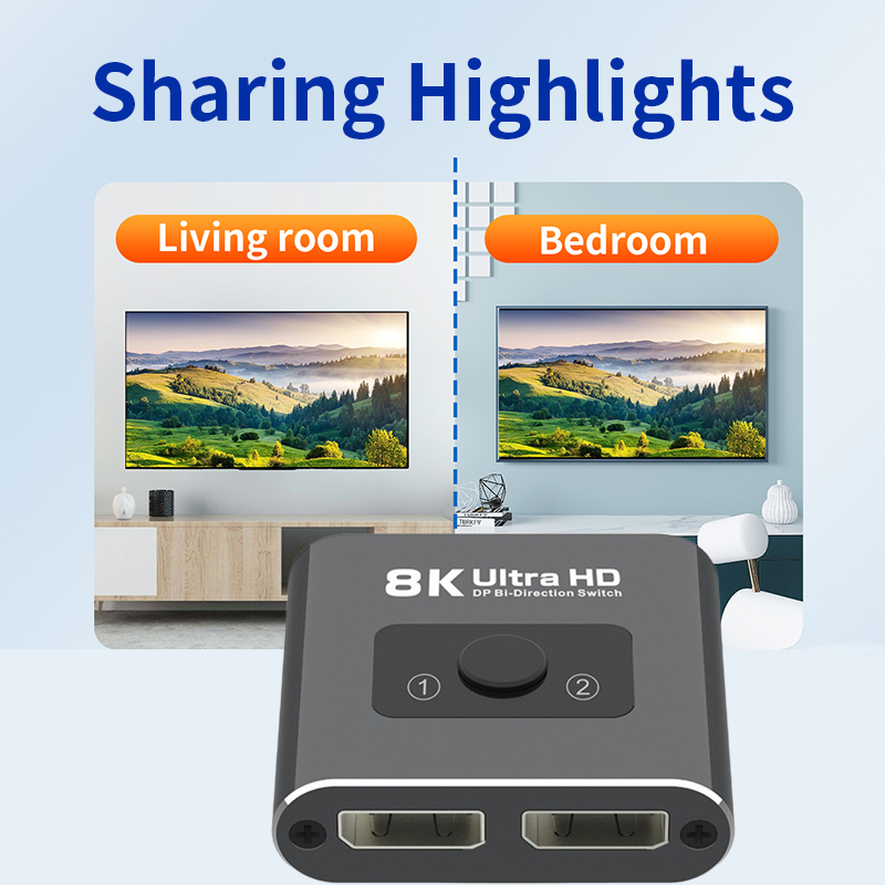 Tovejsafbryder 8k x 60hz hdmi-splitter 1 x 2 hdmi-switch 1 in x 2 ud videofordeler splitter  hd 1080p x dobbelt skærm til bærbar computer