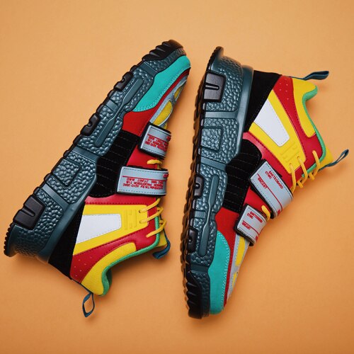 Siergan spring high top hip hop sneakers herr skor mocka läder personlighet casual man skor skor street andas: Grönt och gult / 10