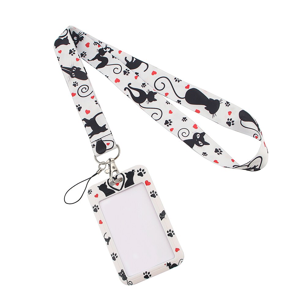 Credential Houder Zwarte Kat Print Sleutelhanger Lint Lanyards Voor Sleutels Id-kaart Telefoon Riemen Rope Lariat Studenten Badge Houder