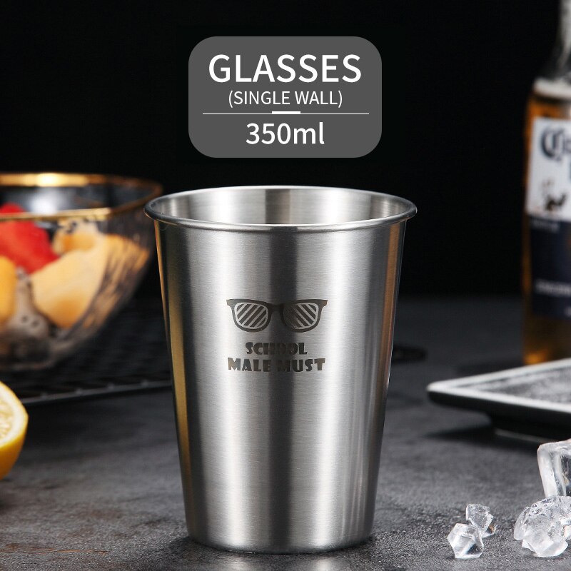 WORTHBUY Nette Muster Bier Becher 18/8 Edelstahl Bier Tasse Kaffee Becher Mit Doppel Wand Küche Drink Für Kinder Wasser Becher: Single Wall D