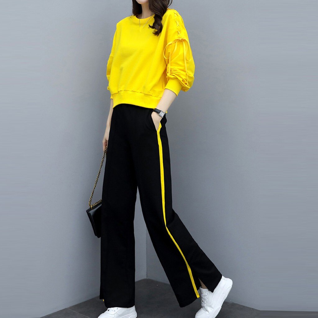 Women Long Sleeve Split 2 Piece Set Casual Long Pants Casual Outfit Sportswear