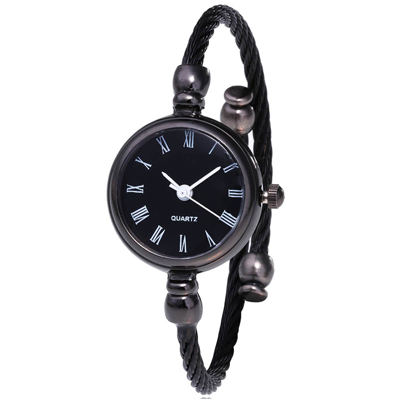 Women Stainless Steel Watch Small Dial Tassel Bracelet Watches Ladies Dress Wristwatch black Relogio Feminino: E