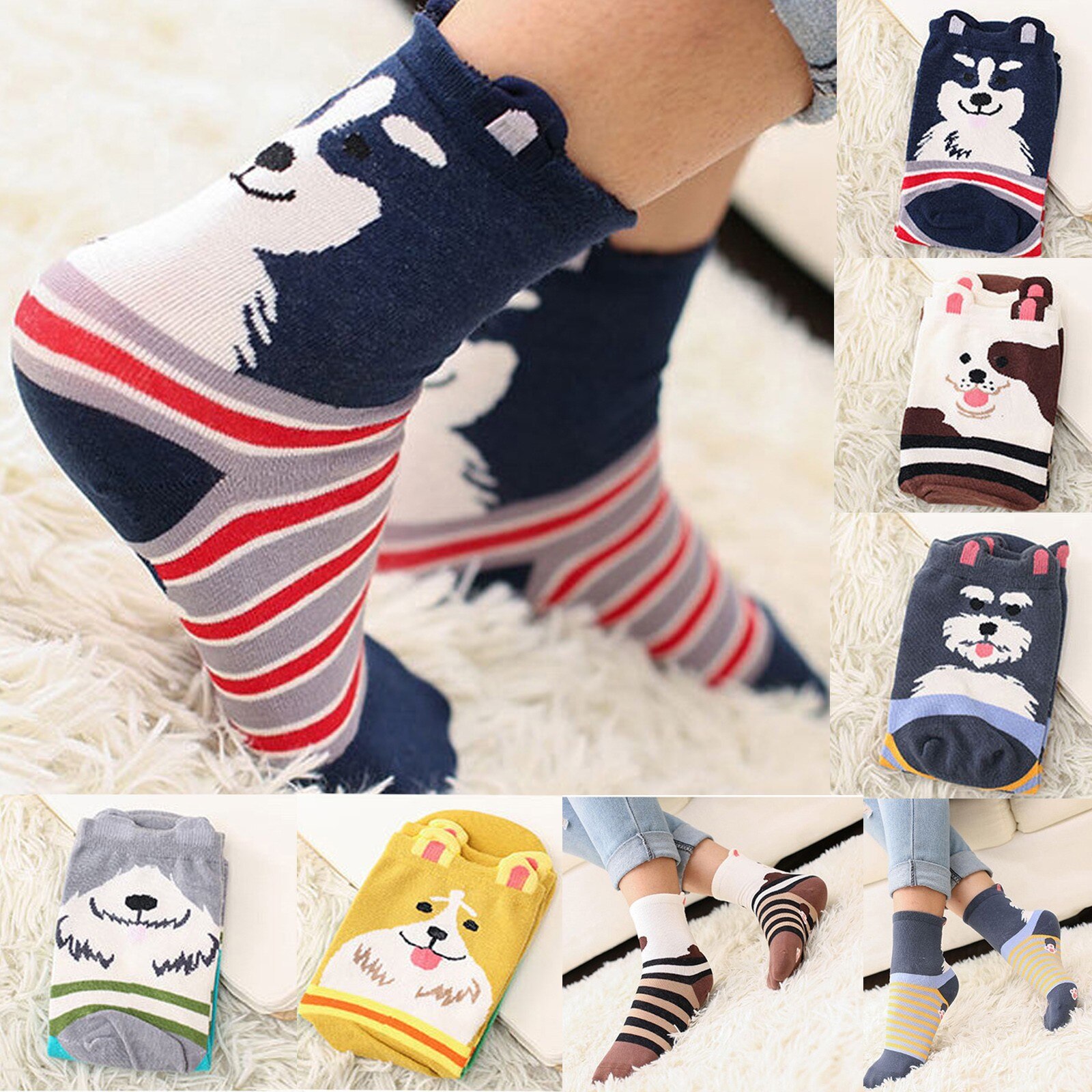 Frauen Niedlichen Tier Cartoon Hund Ohren 3d Rohr Socken Niedlichen Tier Druck Baumwolle Socken Damen Herbst Und Winter Warm socken # K