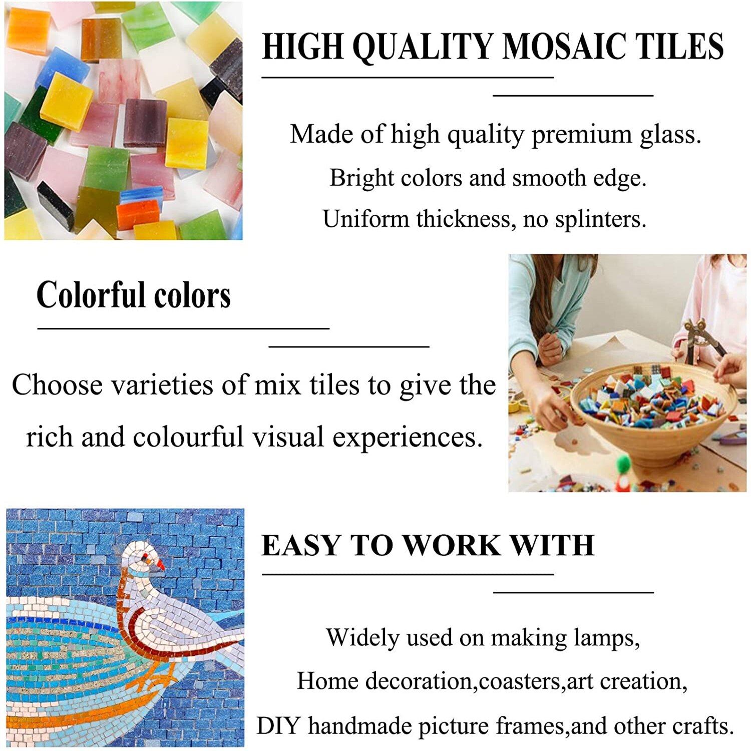 Mosaico de azulejos de colores variados para decoración del hogar o manualidades, cuadrado, 1 por 1 cm, 1000 piezas
