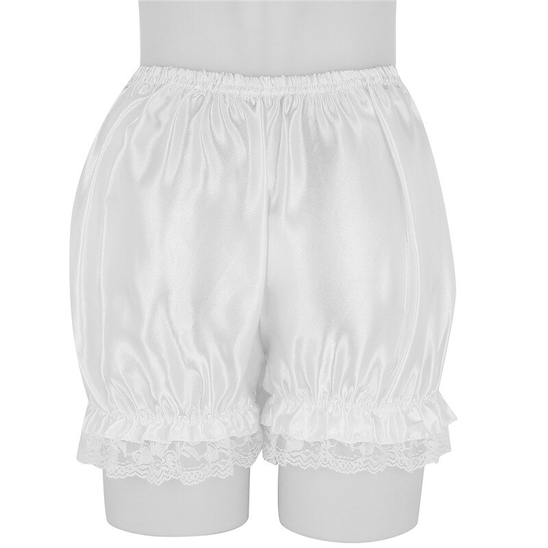 Women Female Elasticity Short Bloomers Girls Soft Lolita Lace Hem Shiny Pumpkin Bloomers Shorts Pants Cute Security Short Pants: White