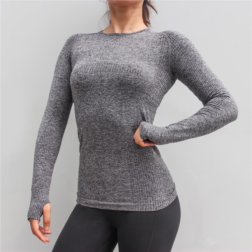 Camiseta deportiva de manga larga sin costuras con agujero pulgar ropa deportiva para mujer ropa de gimnasio camisetas de entrenamiento ropa de Yoga femenina