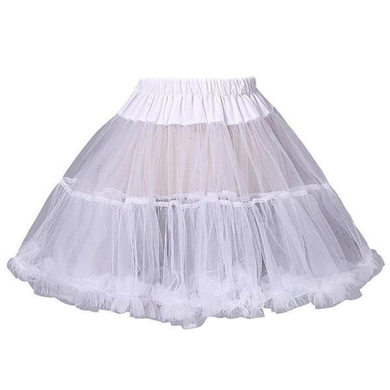 Women Girls Ruffled Short Petticoat Solid White Color Fluffy Bubble Tutu Skirt Puffy Half Slip Prom Crinoline Underskirt No Hoop: Default Title