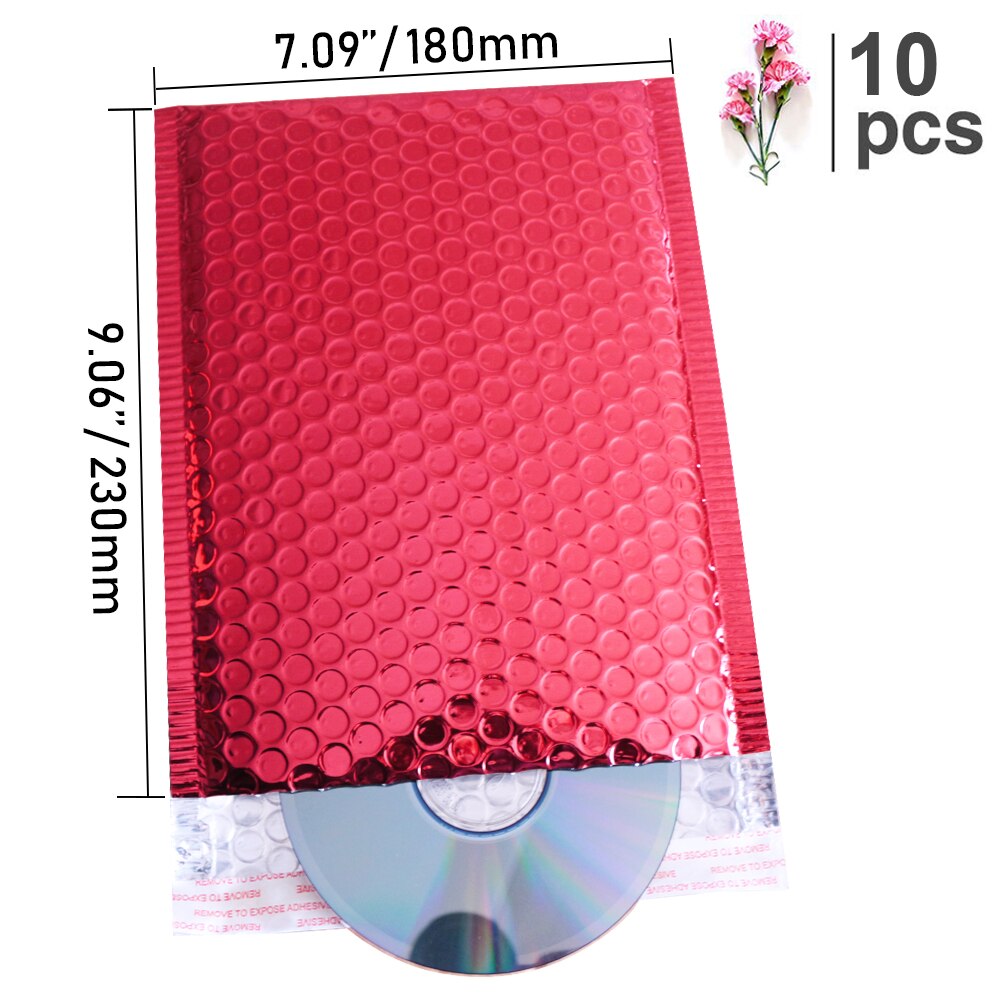 10PCS Dark Red Metallic Foil Bubble Mailers Aluminized Postal Bubble Bags Wedding Bags Packaging Padded Envelopes: 180x230mm-10 Pieces