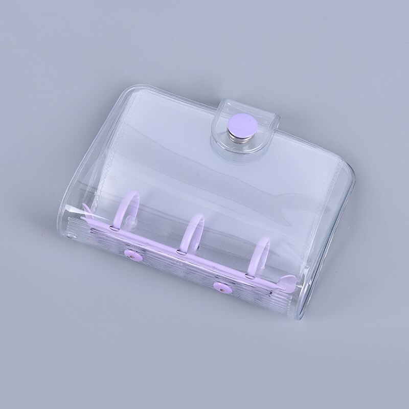 1pc Student Portable Notebook ring binder Kawaii School Supplies Cute Transparent 3 ring Mini Loose-leaf Hand Book: purple